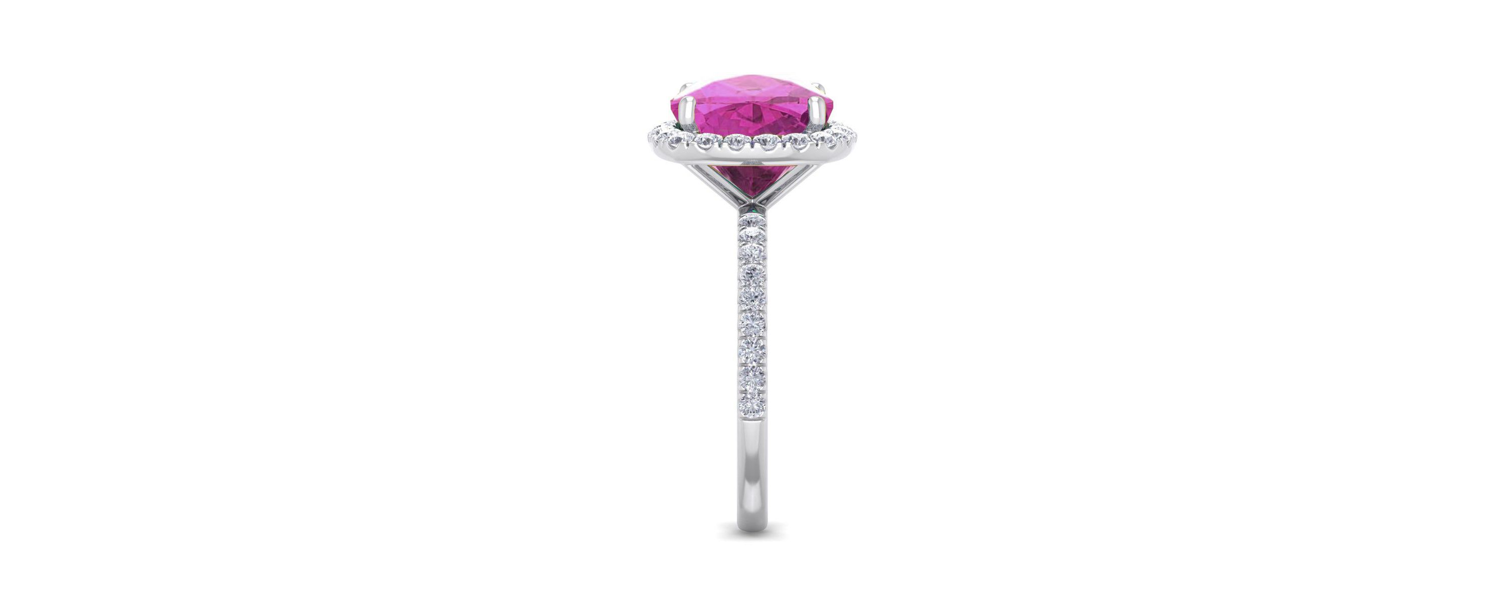 Lab Created 5 1/2 ct. t.w. Cushion Cut Created Pink Sapphire and Double Halo Diamond Ring In Sterling Silver