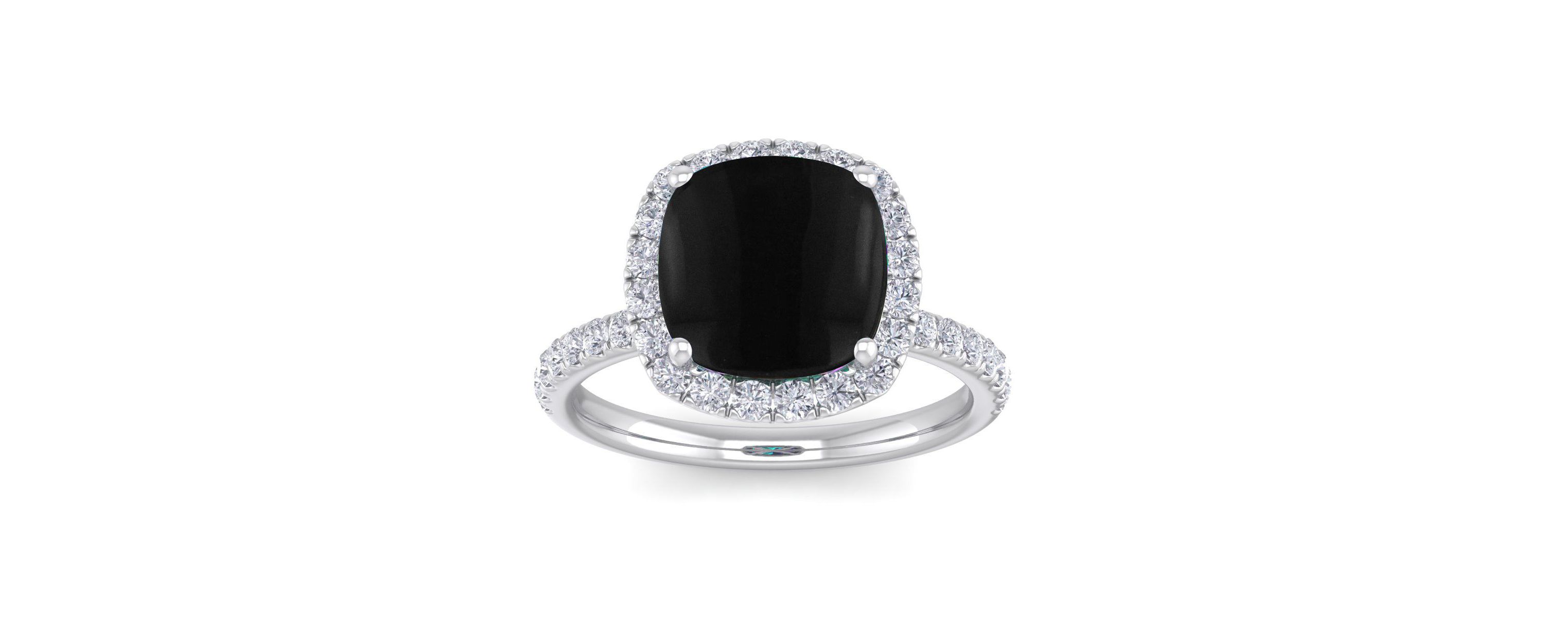 5 1/2 ct. t.w. Cushion Cut Black Onyx and Double Halo Diamond Ring In Sterling Silver