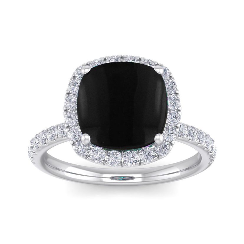 5 1/2 ct. t.w. Cushion Cut Black Onyx and Double Halo Diamond Ring In Sterling Silver