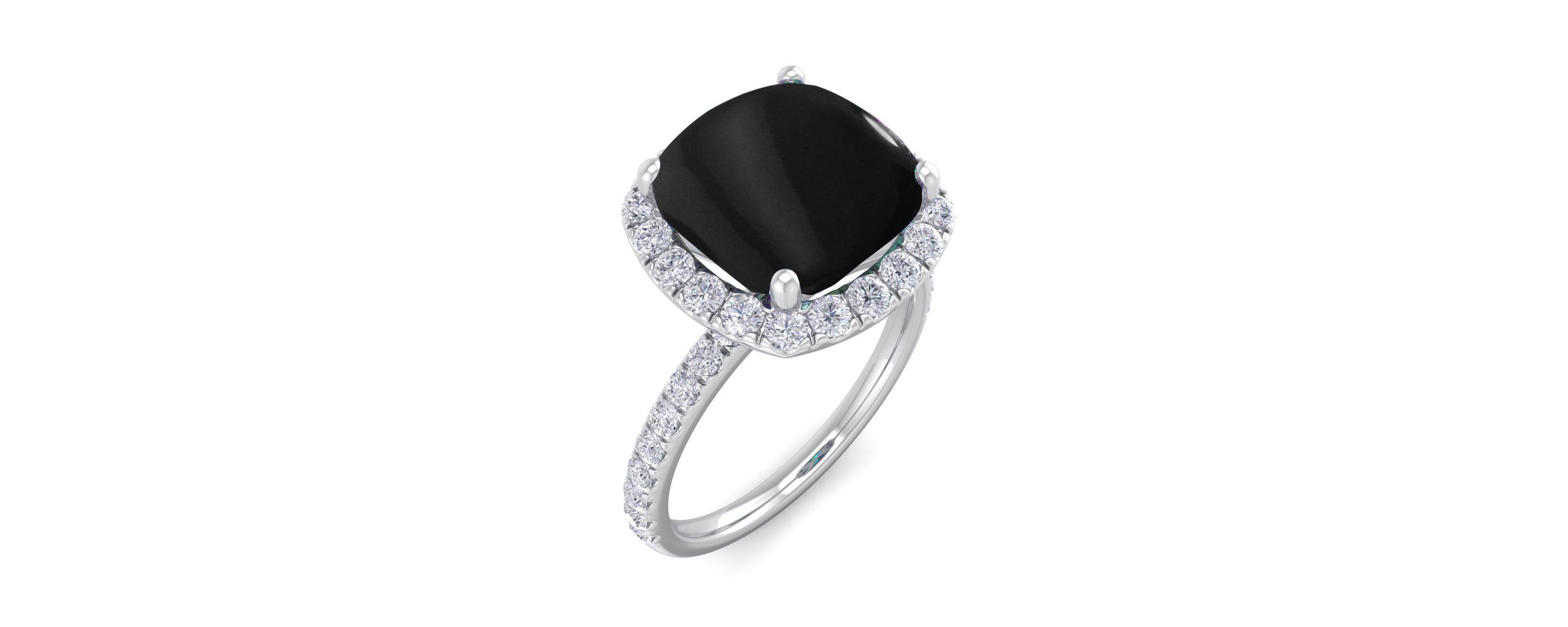 5 1/2 ct. t.w. Cushion Cut Black Onyx and Double Halo Diamond Ring In Sterling Silver