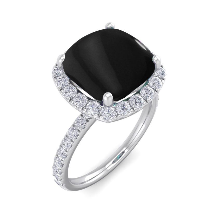 5 1/2 ct. t.w. Cushion Cut Black Onyx and Double Halo Diamond Ring In Sterling Silver