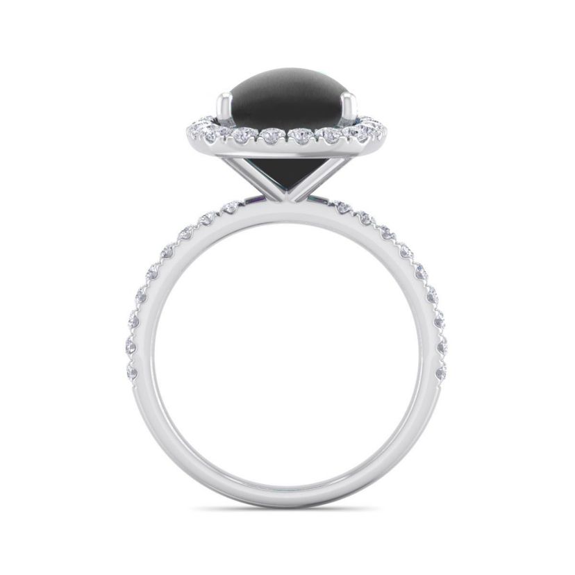 5 1/2 ct. t.w. Cushion Cut Black Onyx and Double Halo Diamond Ring In Sterling Silver