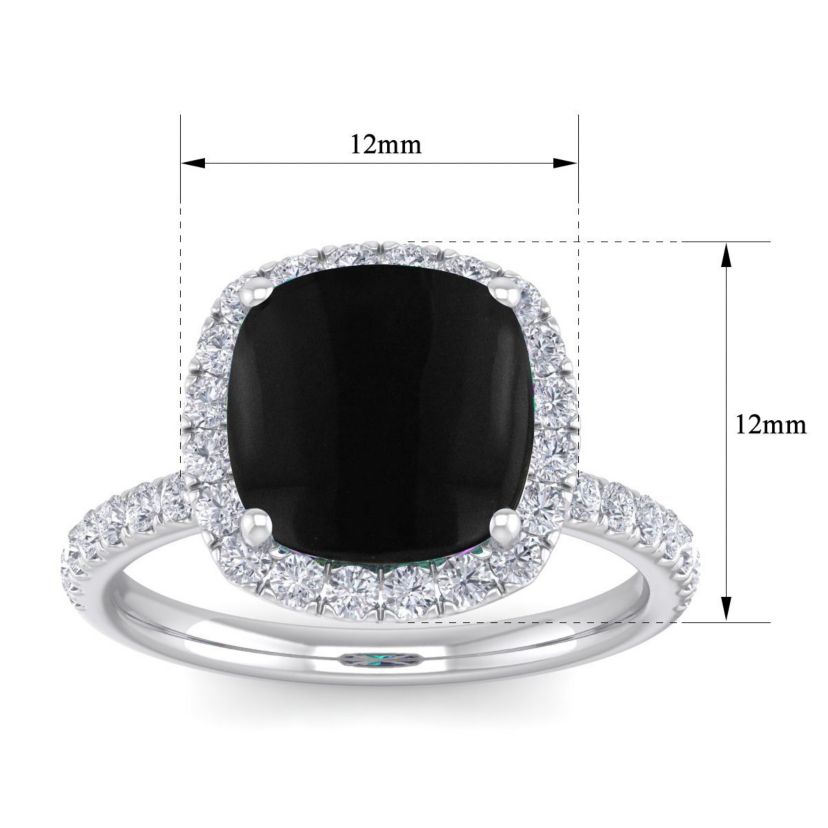 5 1/2 ct. t.w. Cushion Cut Black Onyx and Double Halo Diamond Ring In Sterling Silver