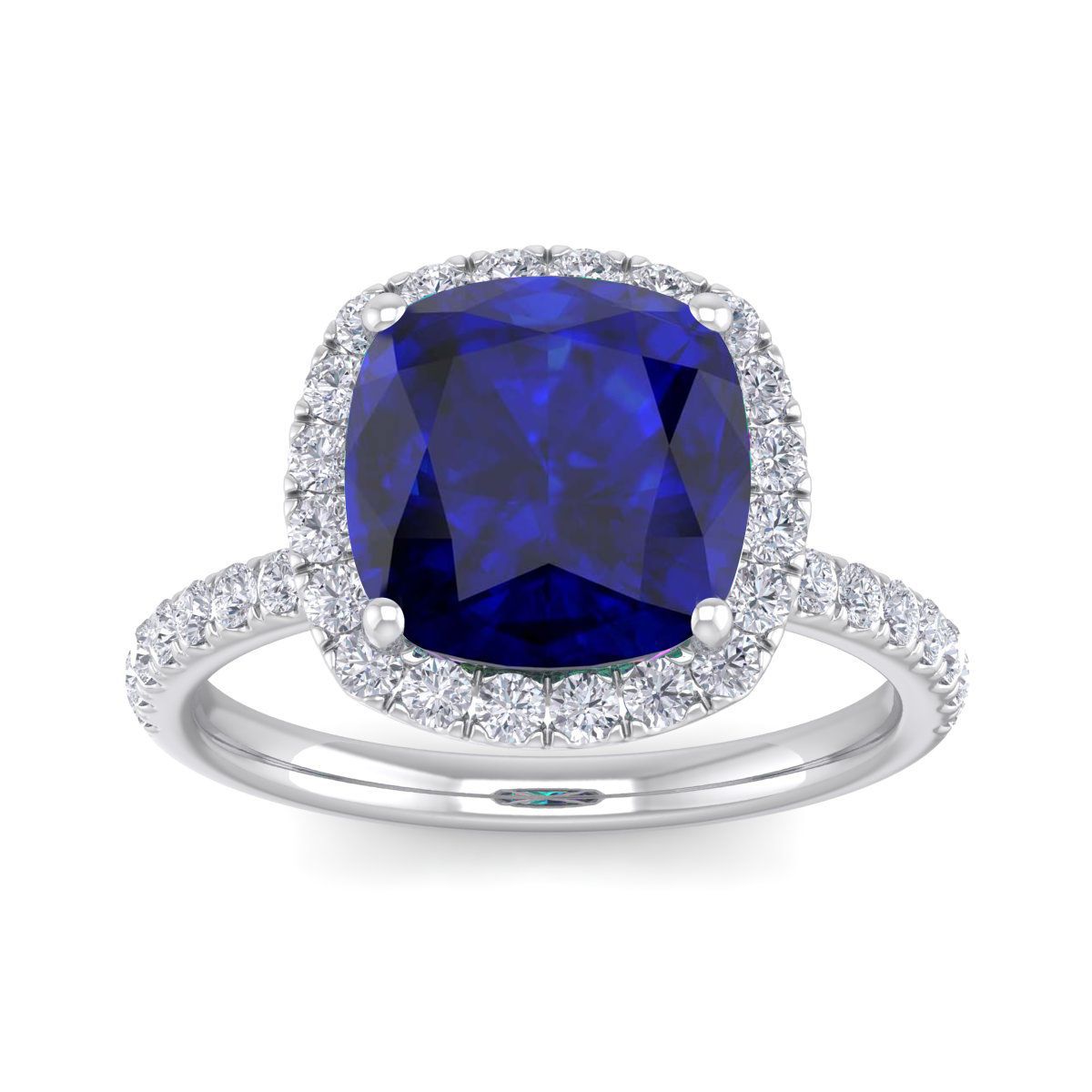 Lab Created 5 1/2 ct. t.w. Cushion Cut Created Sapphire and Double Halo Diamond Ring In Sterling Silver