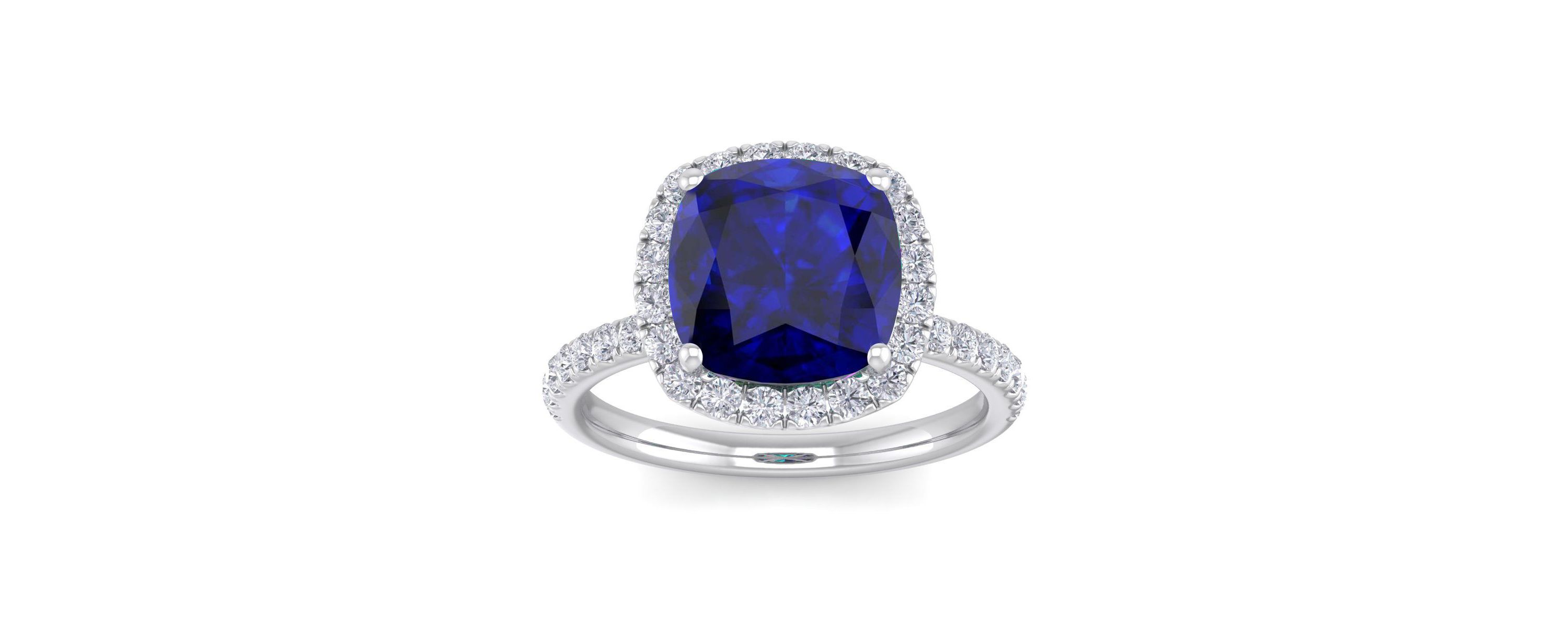 Lab Created 5 1/2 ct. t.w. Cushion Cut Created Sapphire and Double Halo Diamond Ring In Sterling Silver