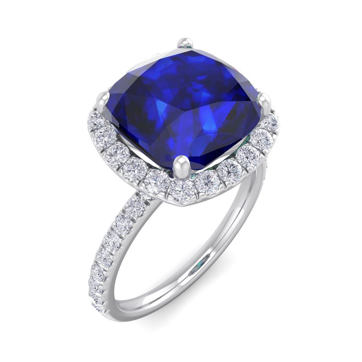 Lab Created 5 1/2 ct. t.w. Cushion Cut Created Sapphire and Double Halo Diamond Ring In Sterling Silver