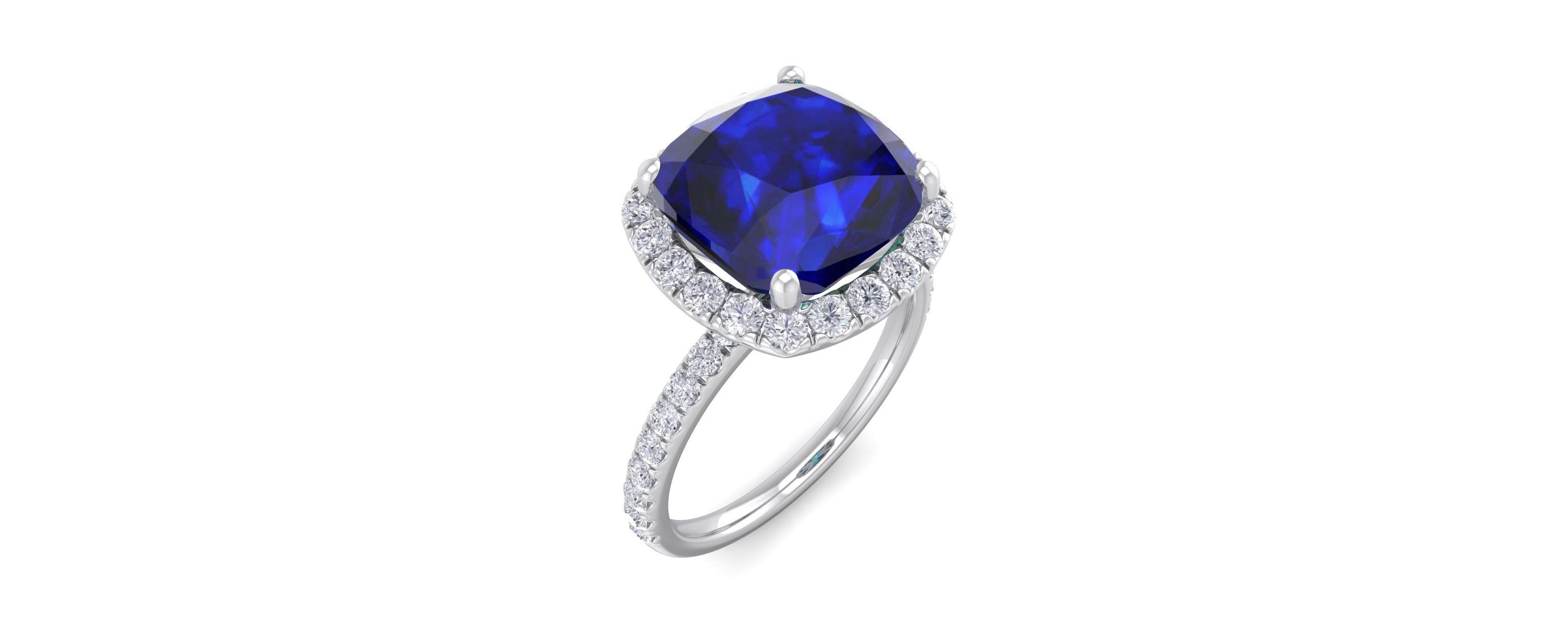 Lab Created 5 1/2 ct. t.w. Cushion Cut Created Sapphire and Double Halo Diamond Ring In Sterling Silver