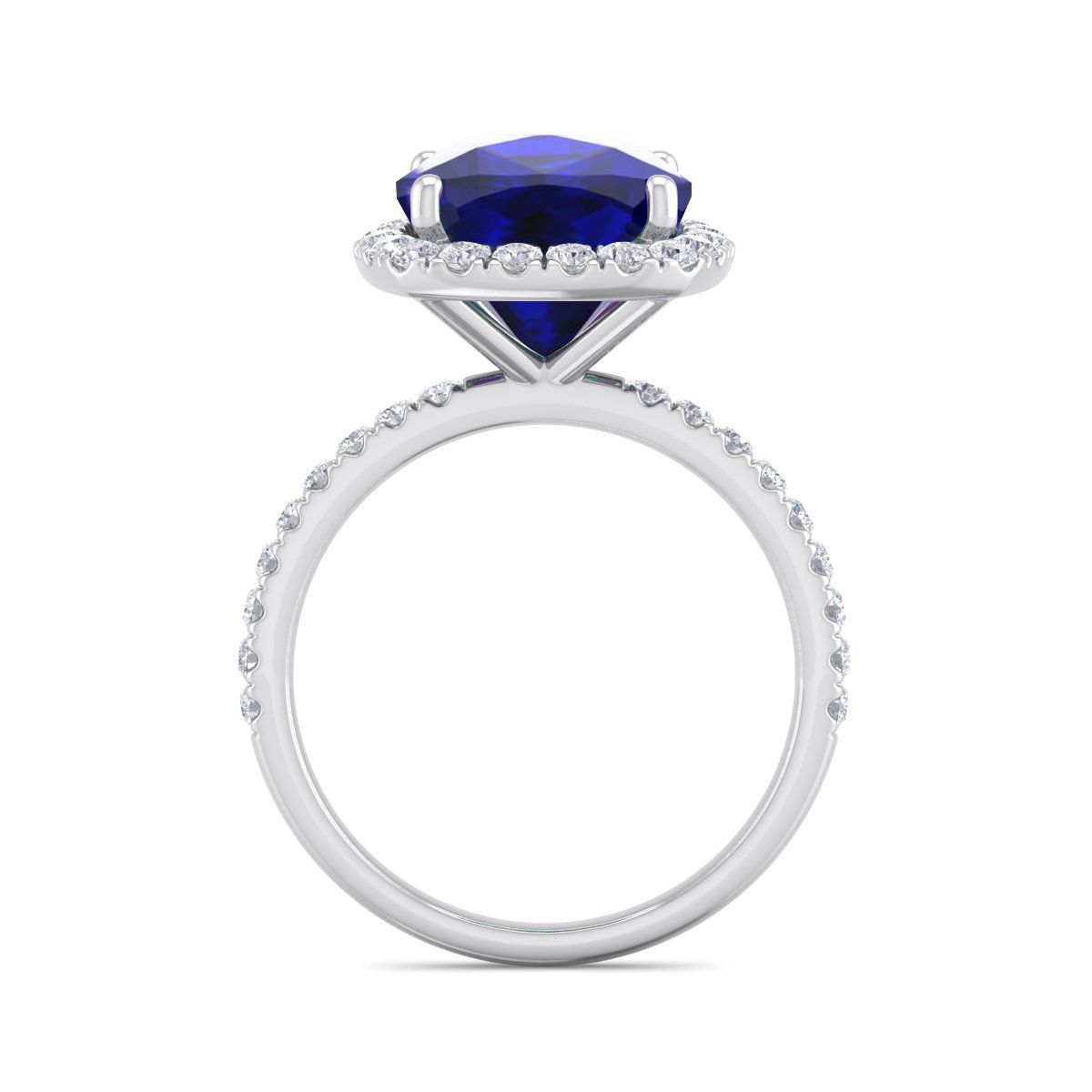 Lab Created 5 1/2 ct. t.w. Cushion Cut Created Sapphire and Double Halo Diamond Ring In Sterling Silver