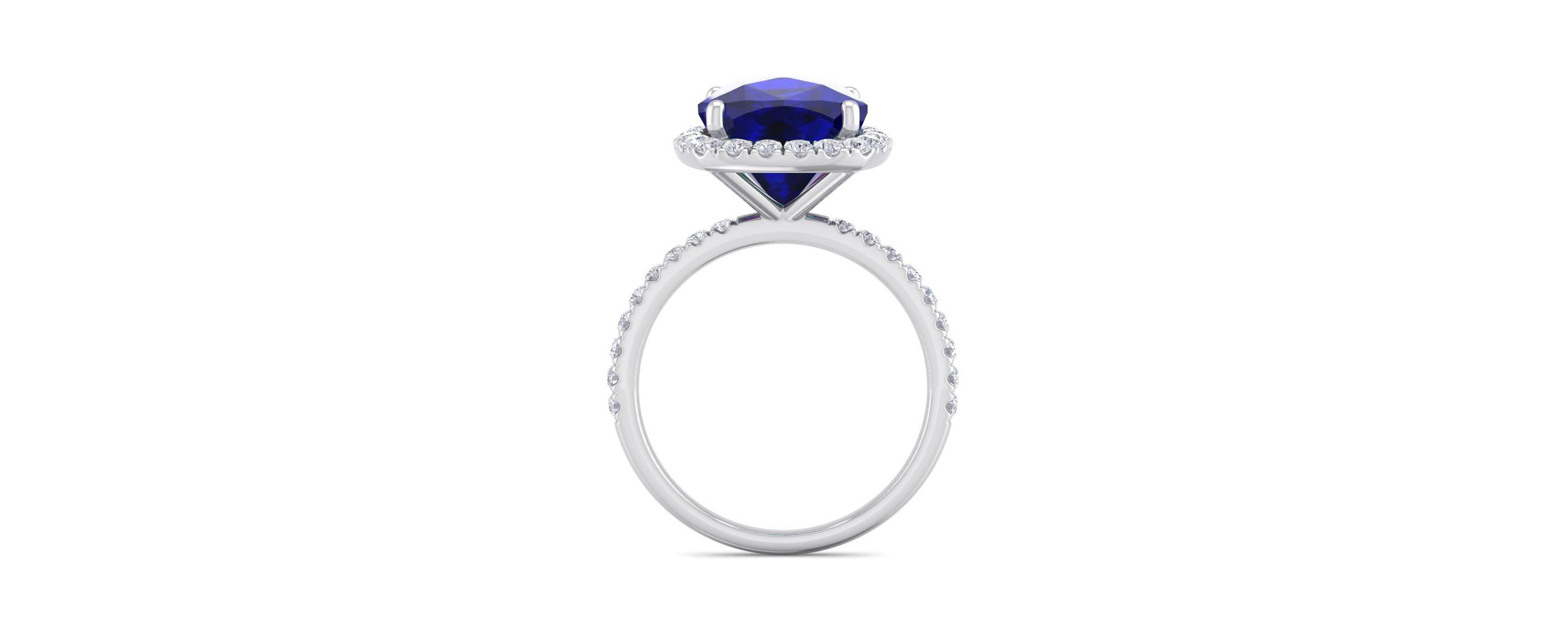 Lab Created 5 1/2 ct. t.w. Cushion Cut Created Sapphire and Double Halo Diamond Ring In Sterling Silver