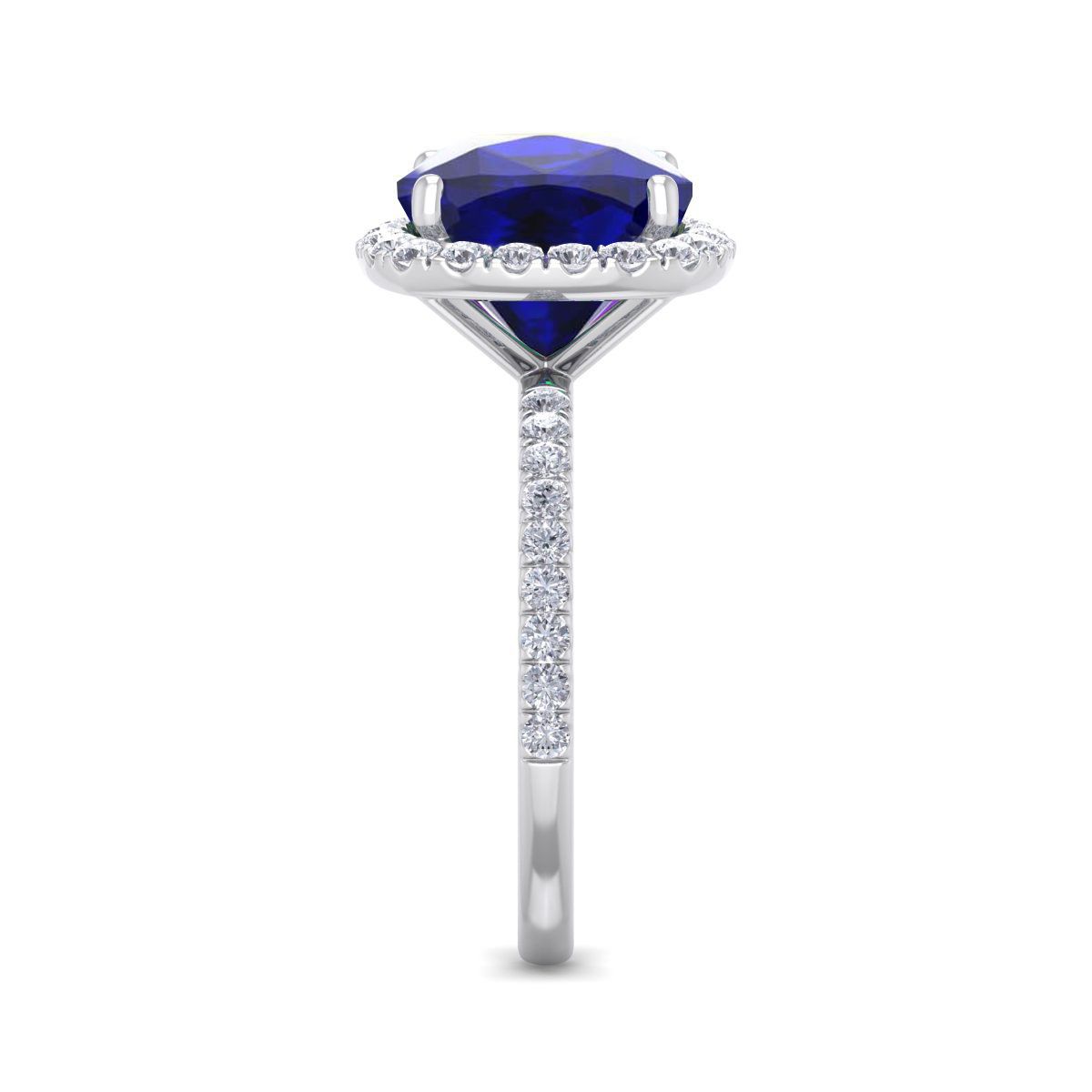 Lab Created 5 1/2 ct. t.w. Cushion Cut Created Sapphire and Double Halo Diamond Ring In Sterling Silver