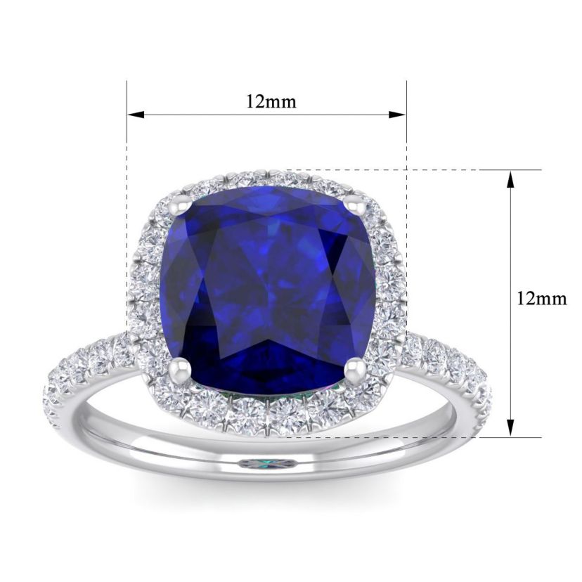 Lab Created 5 1/2 ct. t.w. Cushion Cut Created Sapphire and Double Halo Diamond Ring In Sterling Silver