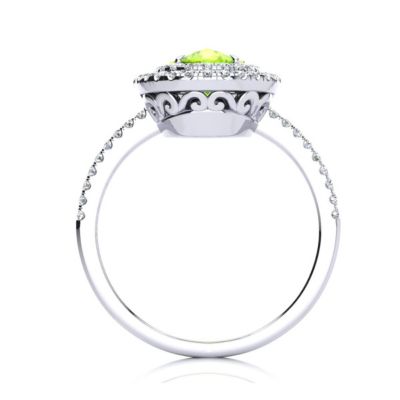 1 1/2cttw Oval Shape Peridot and Double Halo Diamond Ring Sterling Silver