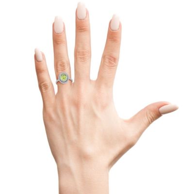 1 1/2cttw Oval Shape Peridot and Double Halo Diamond Ring Sterling Silver