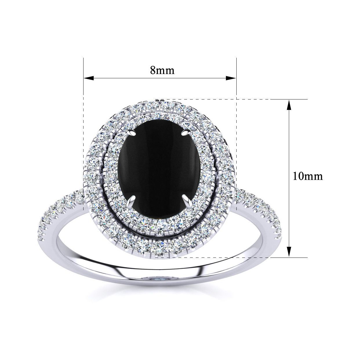 1 1/2cttw Oval Shape Black Onyx and Double Halo Diamond Ring In Sterling Silver