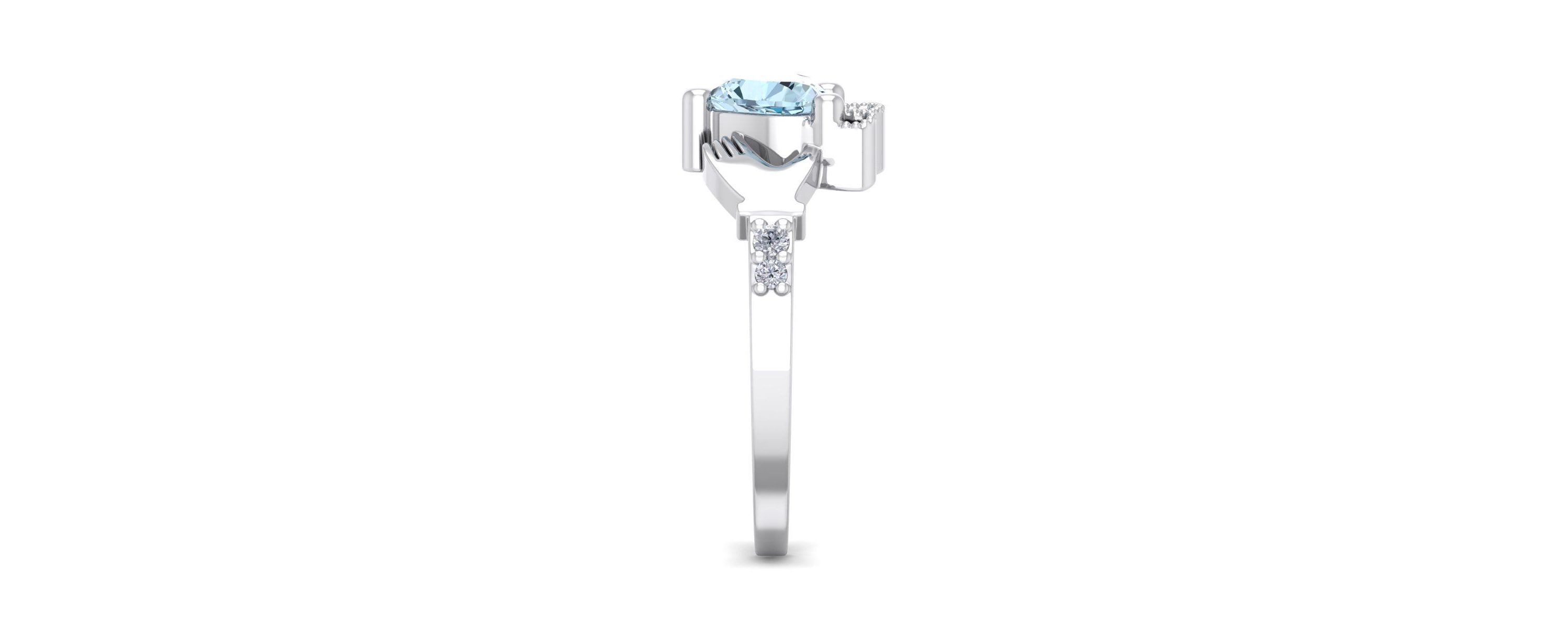 1cttw Heart Shape Aquamarine and Diamond Claddagh Ring In Sterling Silver
