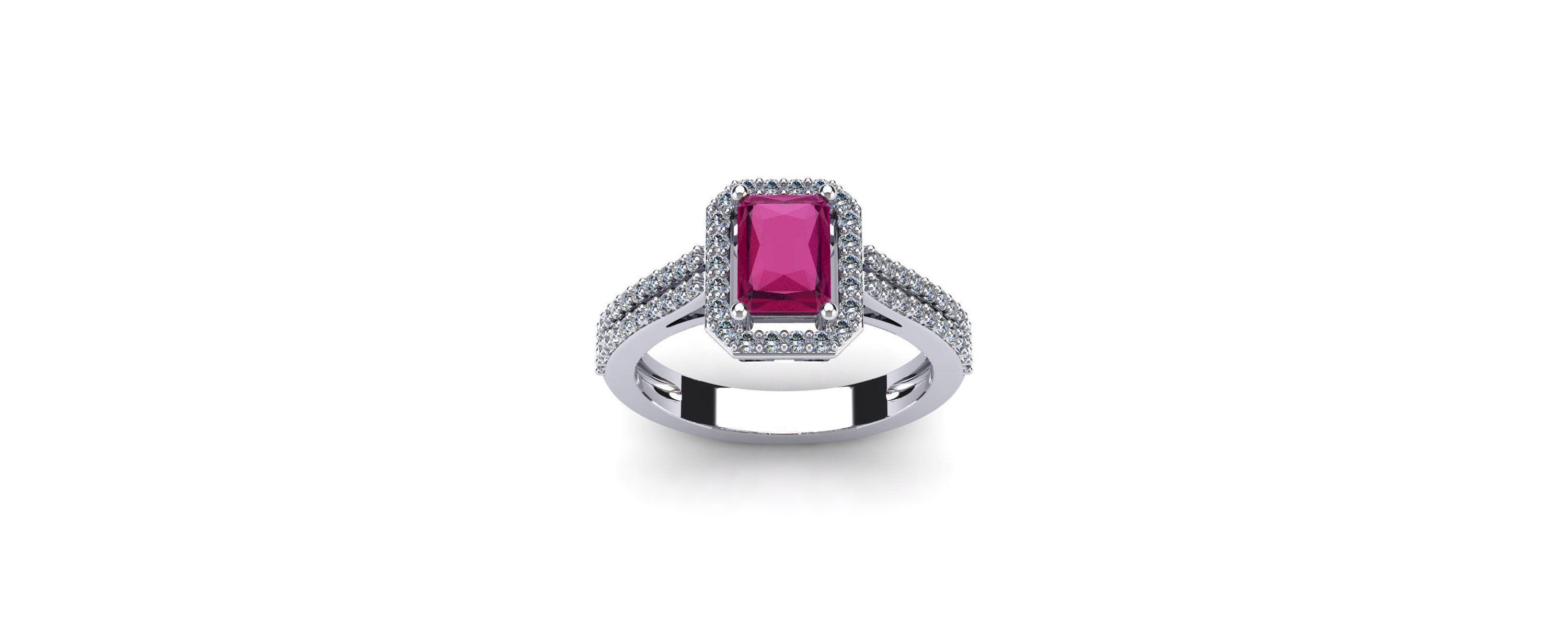 Lab Created 1 1/2cttw Octagon Shape Created Ruby and Halo Diamond Ring In Sterling Silver