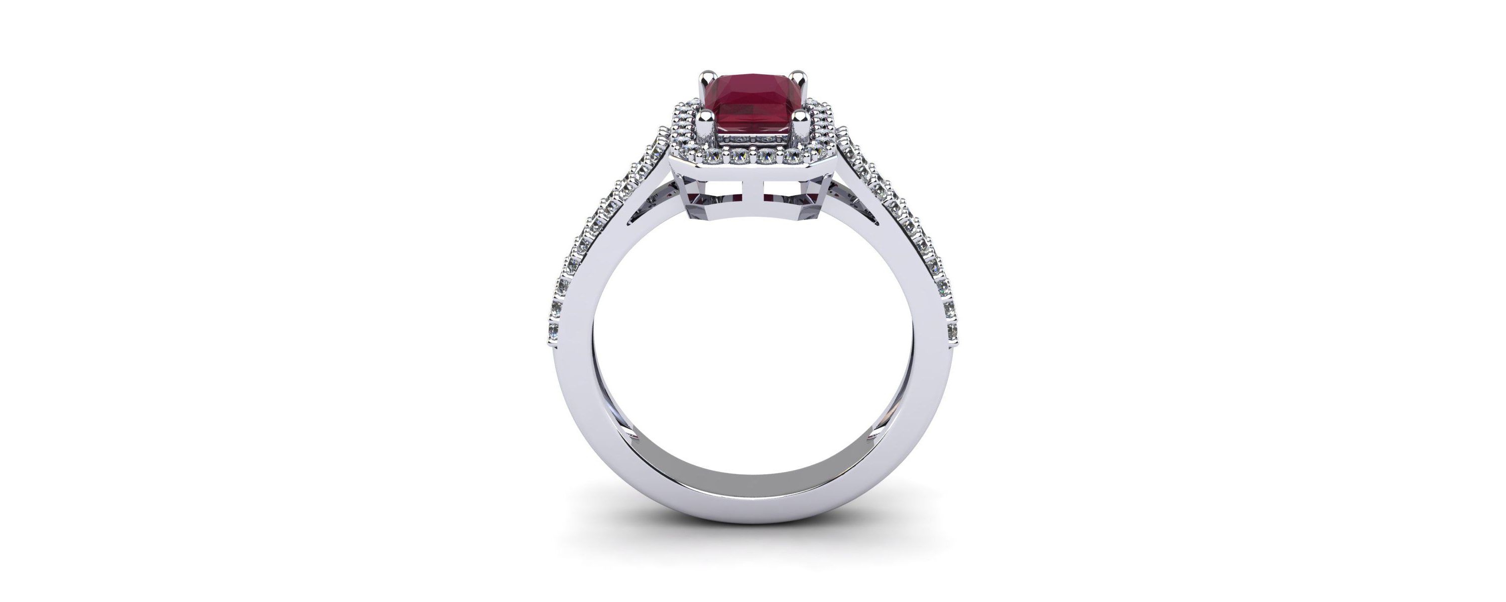 Lab Created 1 1/2cttw Octagon Shape Created Ruby and Halo Diamond Ring In Sterling Silver