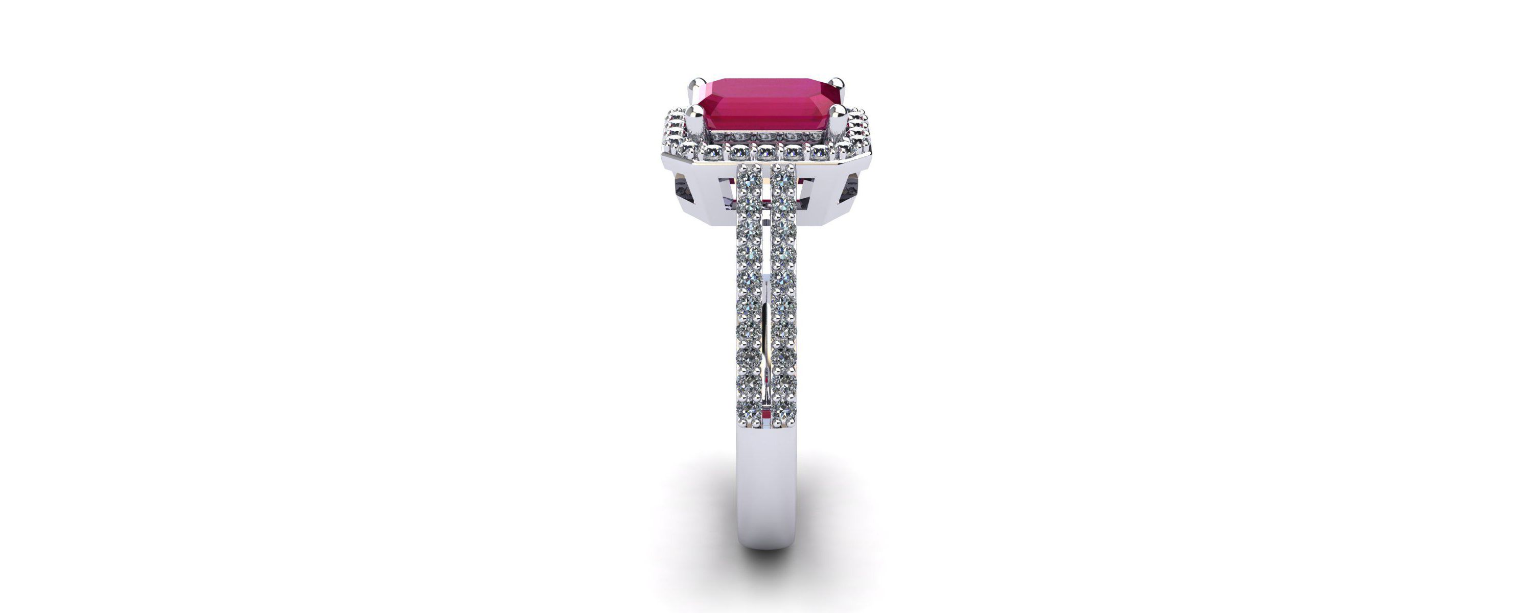 Lab Created 1 1/2cttw Octagon Shape Created Ruby and Halo Diamond Ring In Sterling Silver