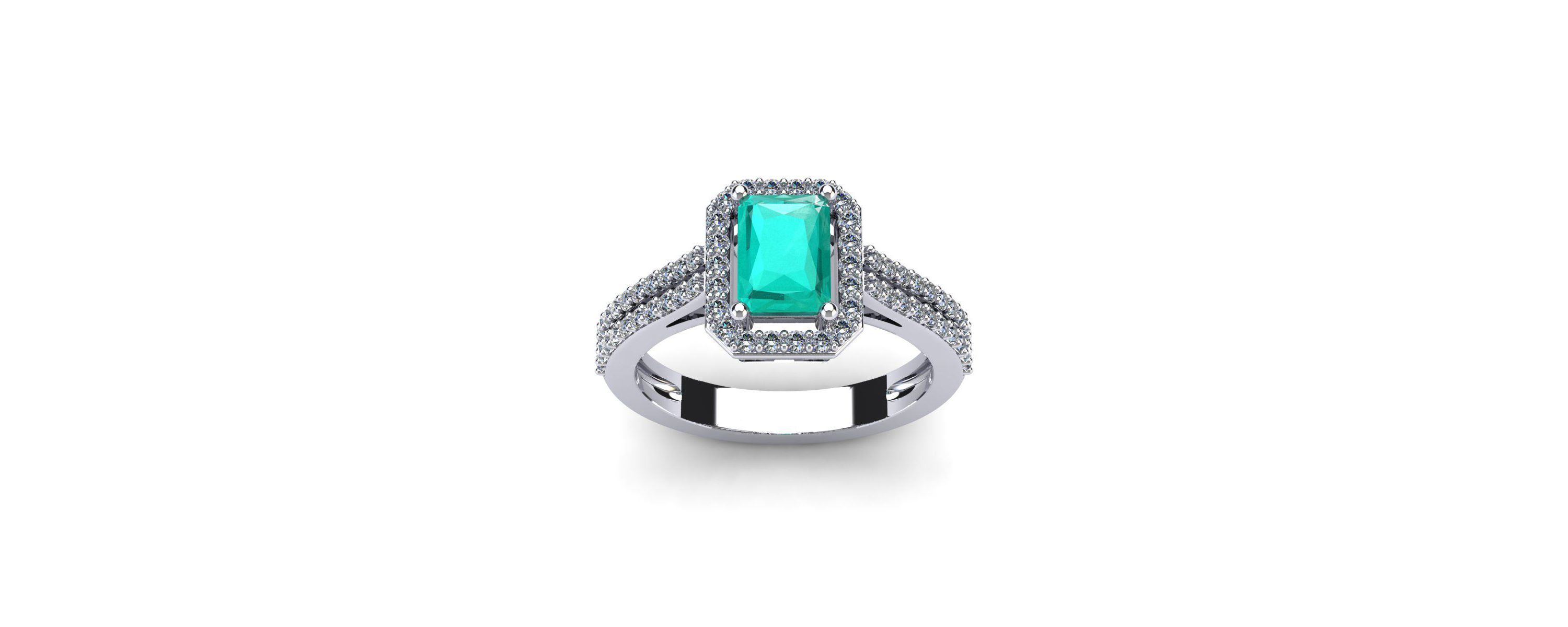 Lab Created 1 1/2cttw Octagon Shape Created Emerald and Halo Diamond Ring In Sterling Silver