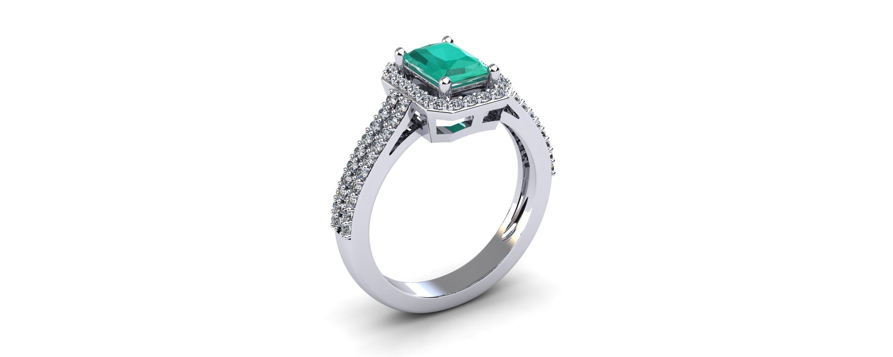 Lab Created 1 1/2cttw Octagon Shape Created Emerald and Halo Diamond Ring In Sterling Silver