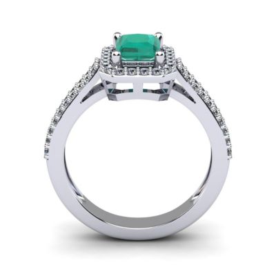 Lab Created 1 1/2cttw Octagon Shape Emerald and Halo Diamond Ring Sterling Silver