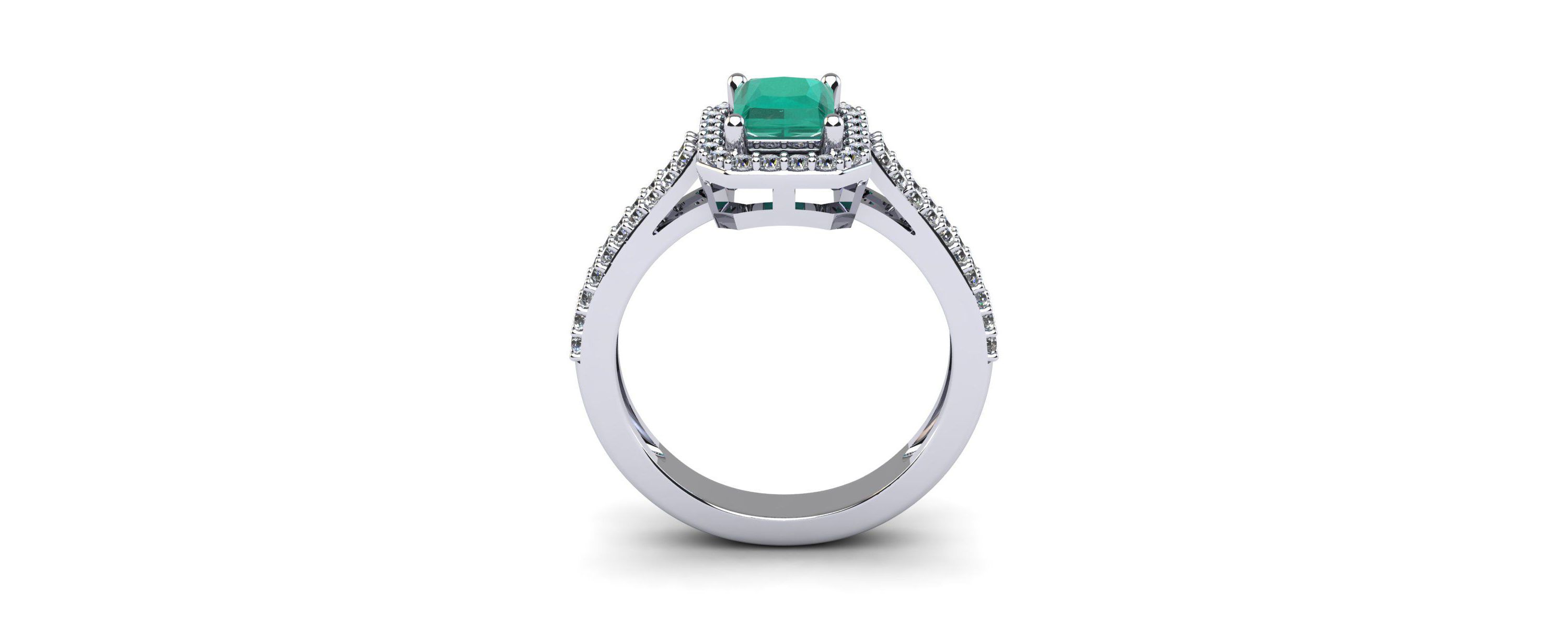 Lab Created 1 1/2cttw Octagon Shape Created Emerald and Halo Diamond Ring In Sterling Silver