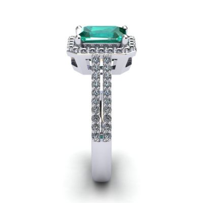 Lab Created 1 1/2cttw Octagon Shape Emerald and Halo Diamond Ring Sterling Silver