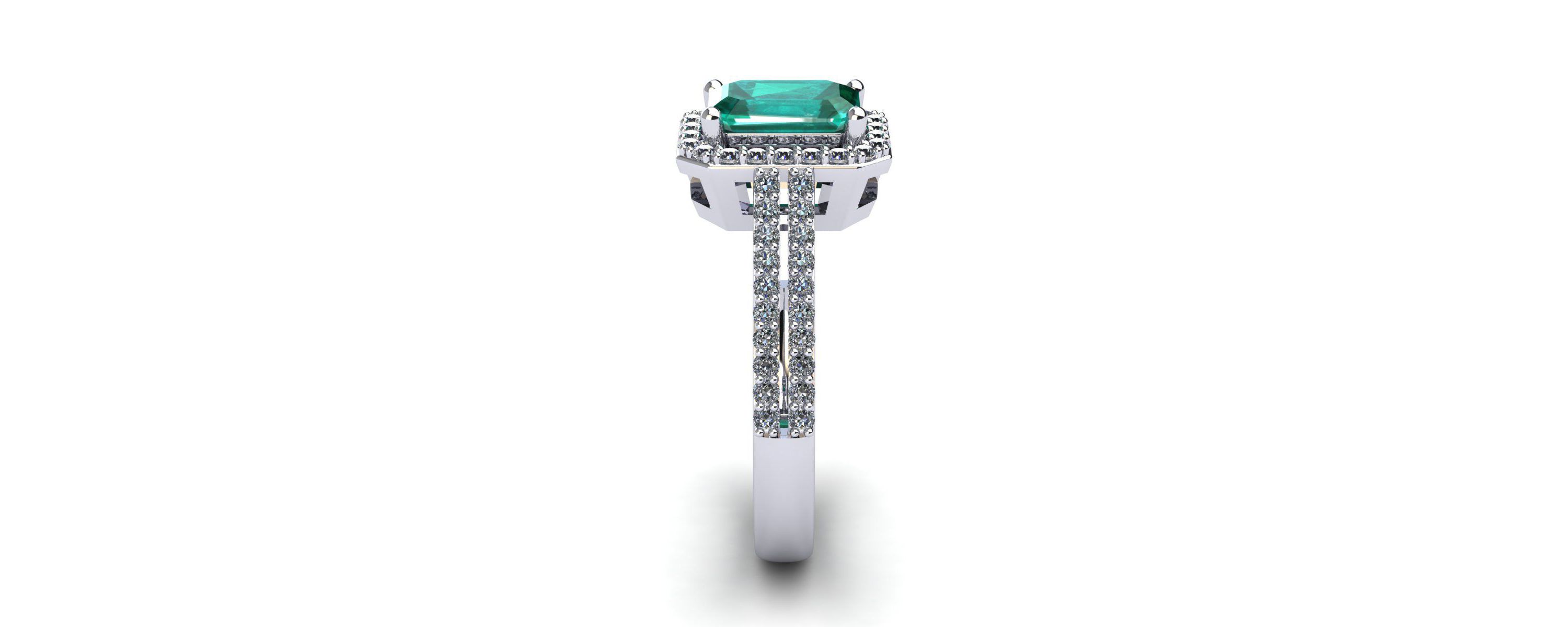 Lab Created 1 1/2cttw Octagon Shape Created Emerald and Halo Diamond Ring In Sterling Silver