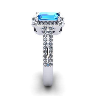 1 1/2cttw Octagon Shape Blue Topaz and Halo Diamond Ring Sterling Silver