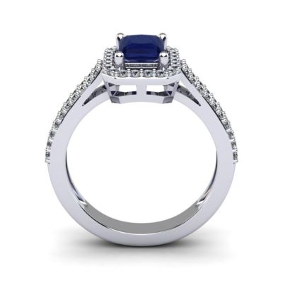 Lab Created 1 1/2cttw Octagon Shape Sapphire and Halo Diamond Ring Sterling Silver