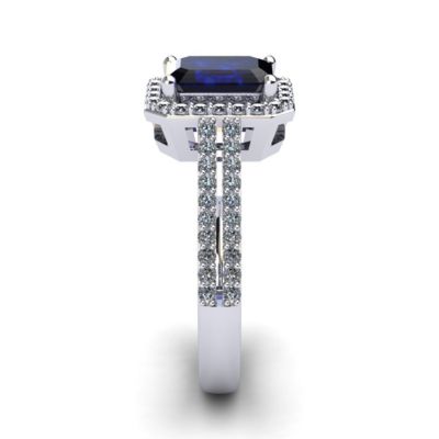 Lab Created 1 1/2cttw Octagon Shape Sapphire and Halo Diamond Ring Sterling Silver