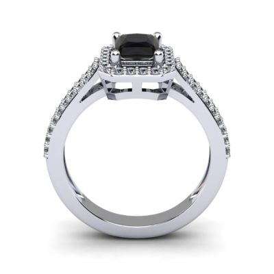 1 1/2cttw Octagon Shape Black Onyx and Halo Diamond Ring Sterling Silver