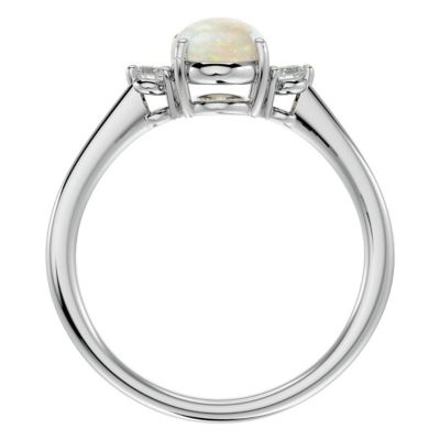 Lab Created 1 1/3cttw Oval Shape Opal and Two Diamond Ring Sterling Silver