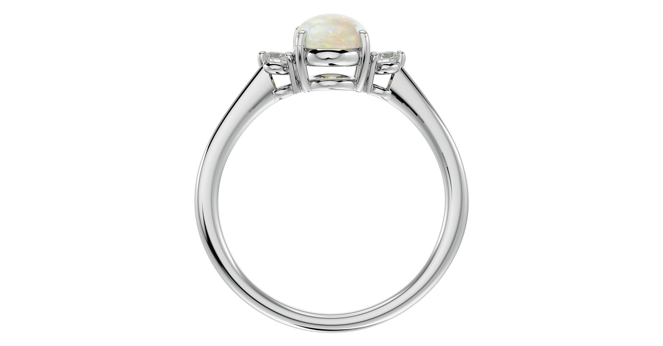 Lab Created 1 1/3cttw Oval Shape Created Opal and Two Diamond Ring In Sterling Silver