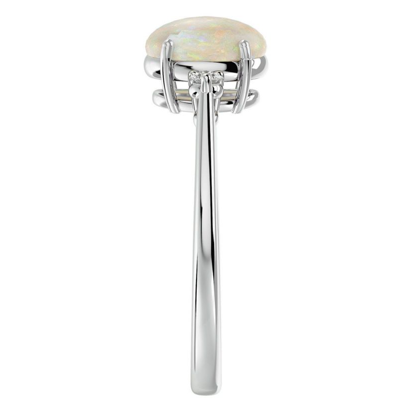 Lab Created 1 1/3cttw Oval Shape Created Opal and Two Diamond Ring In Sterling Silver