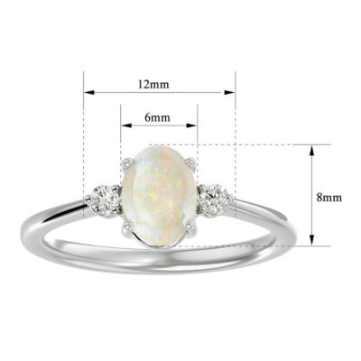 Lab Created 1 1/3cttw Oval Shape Opal and Two Diamond Ring Sterling Silver