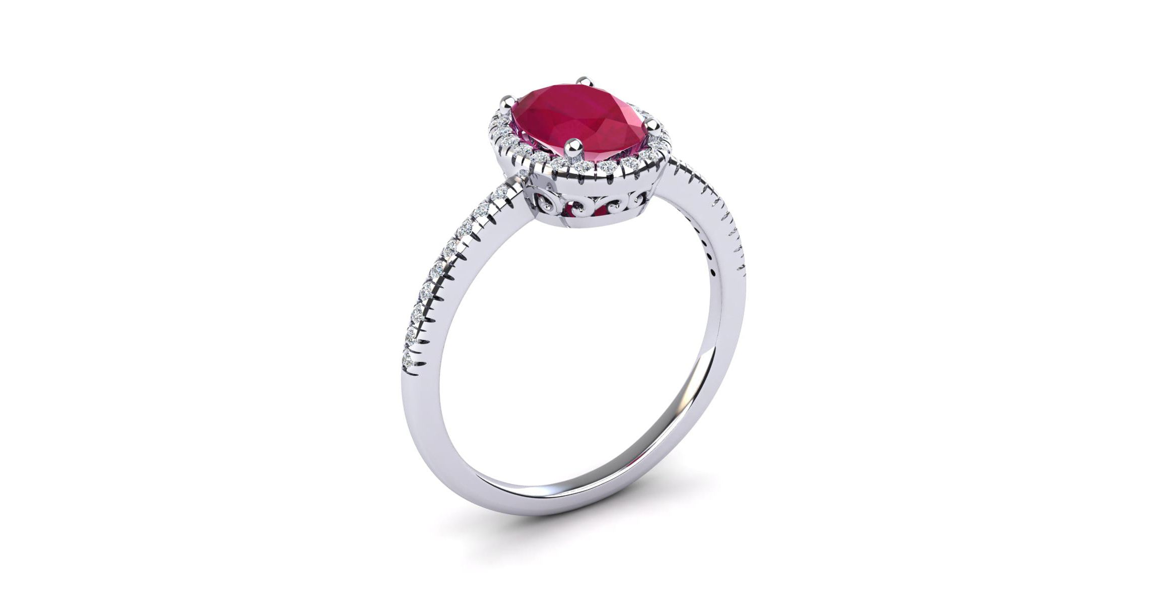 Lab Created 1 1/2cttw Oval Shape Created Ruby and Halo Diamond Ring In Sterling Silver