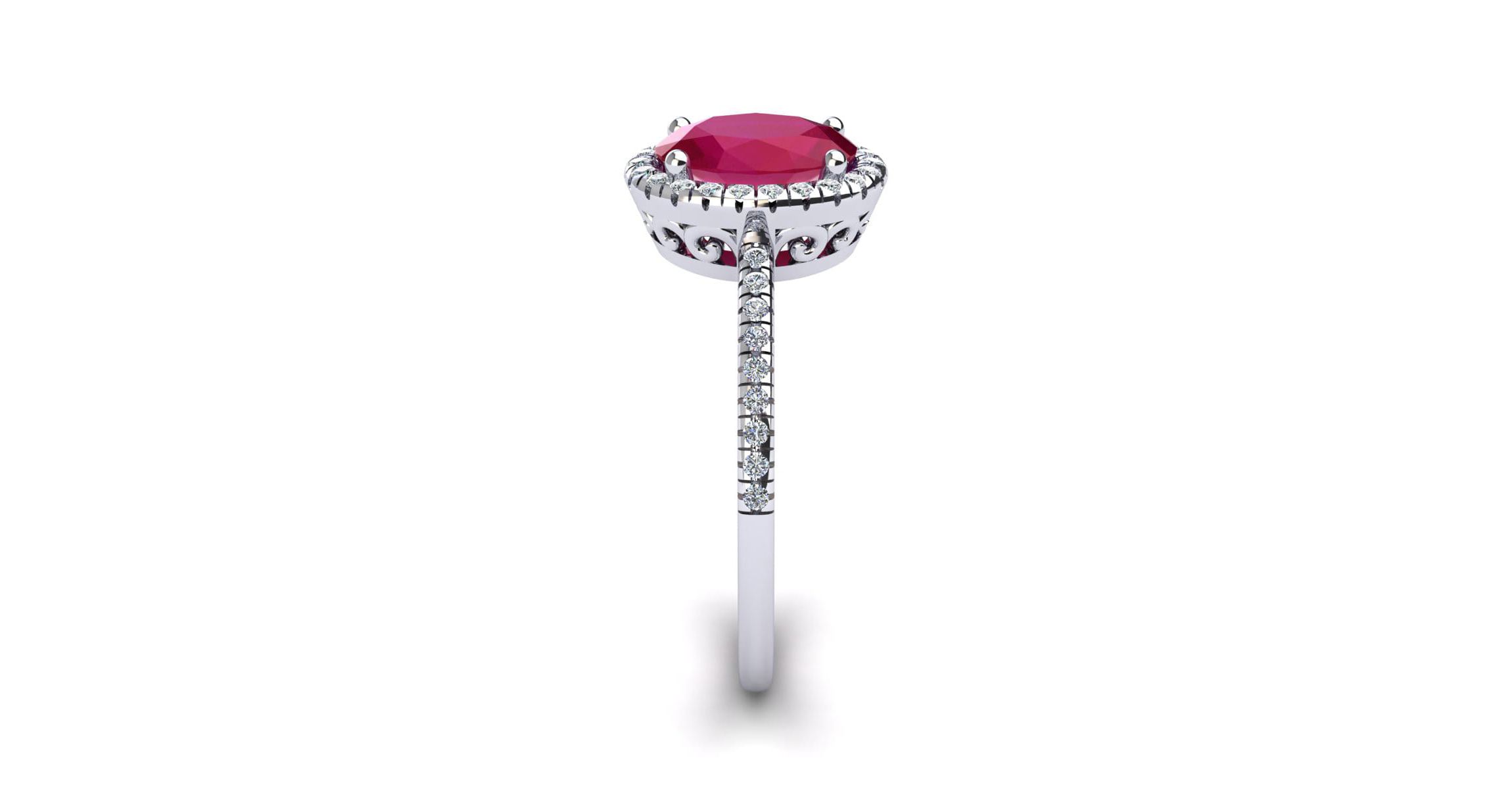 Lab Created 1 1/2cttw Oval Shape Created Ruby and Halo Diamond Ring In Sterling Silver