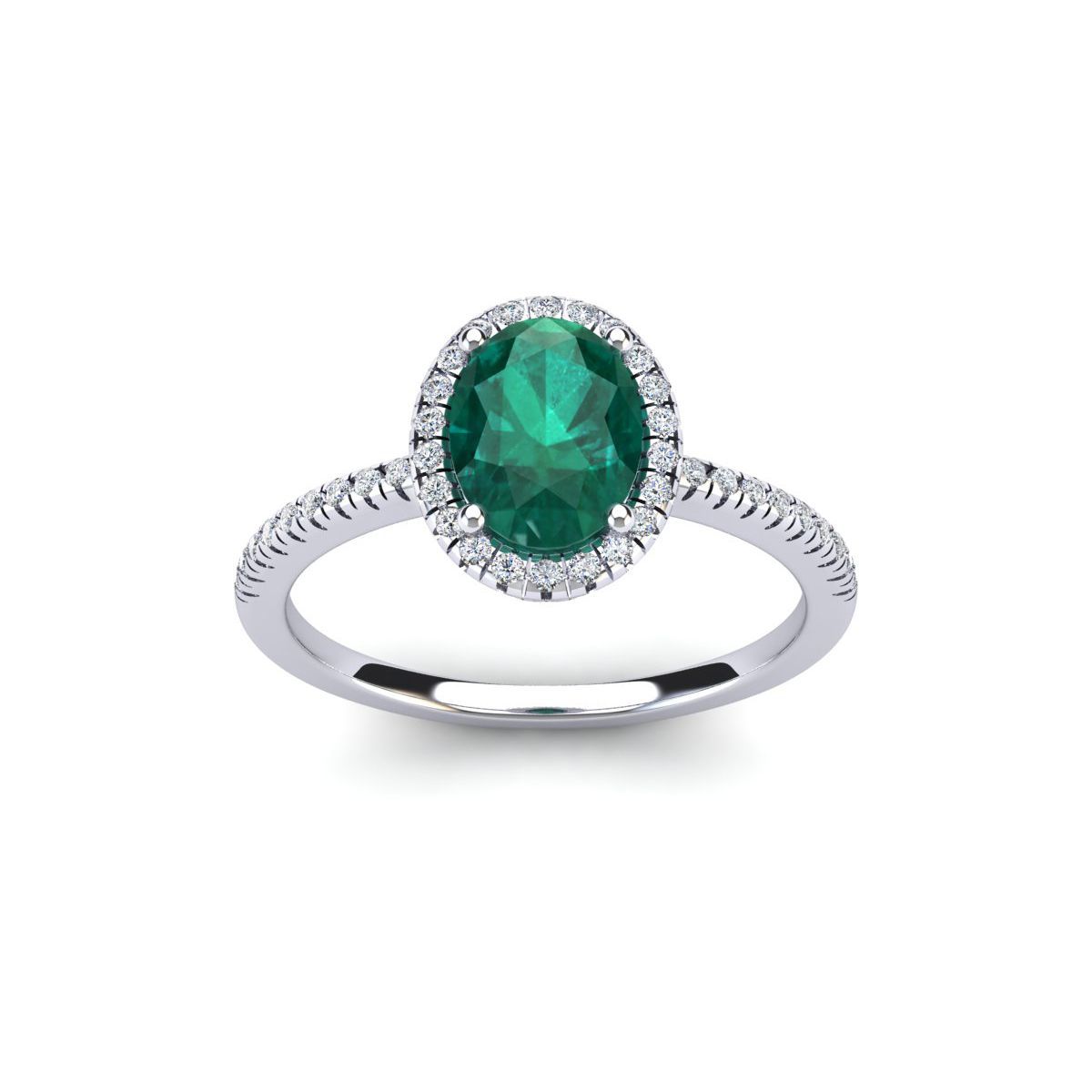 Lab Created 1 1/2cttw Oval Shape Created Emerald and Halo Diamond Ring In Sterling Silver