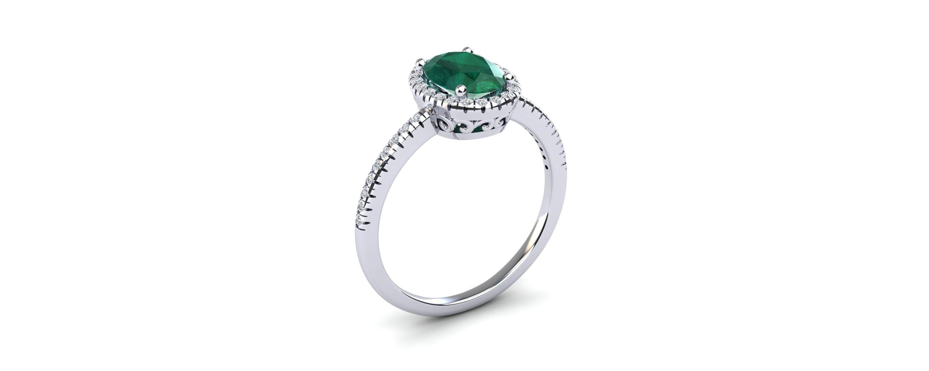 Lab Created 1 1/2cttw Oval Shape Created Emerald and Halo Diamond Ring In Sterling Silver