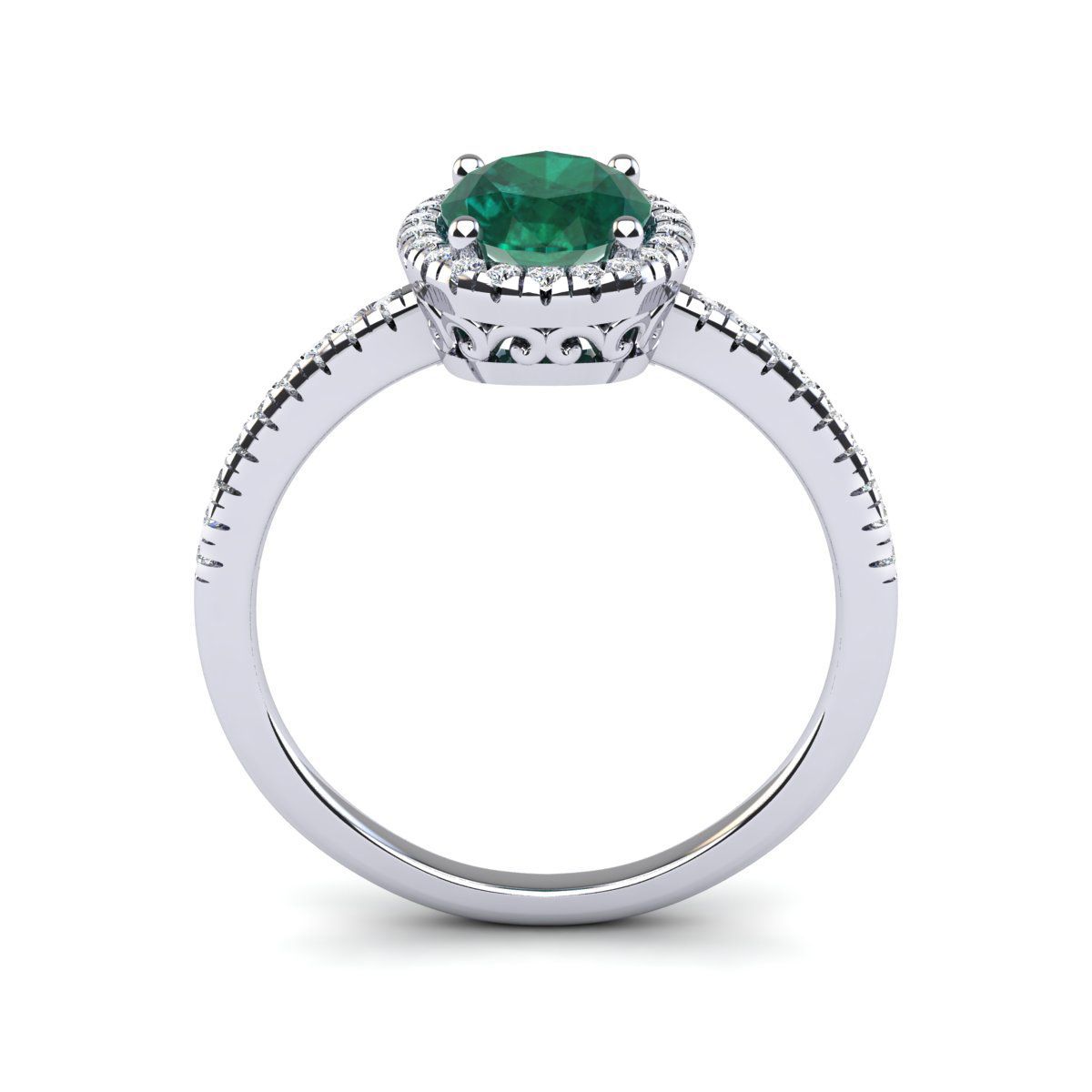 Lab Created 1 1/2cttw Oval Shape Created Emerald and Halo Diamond Ring In Sterling Silver