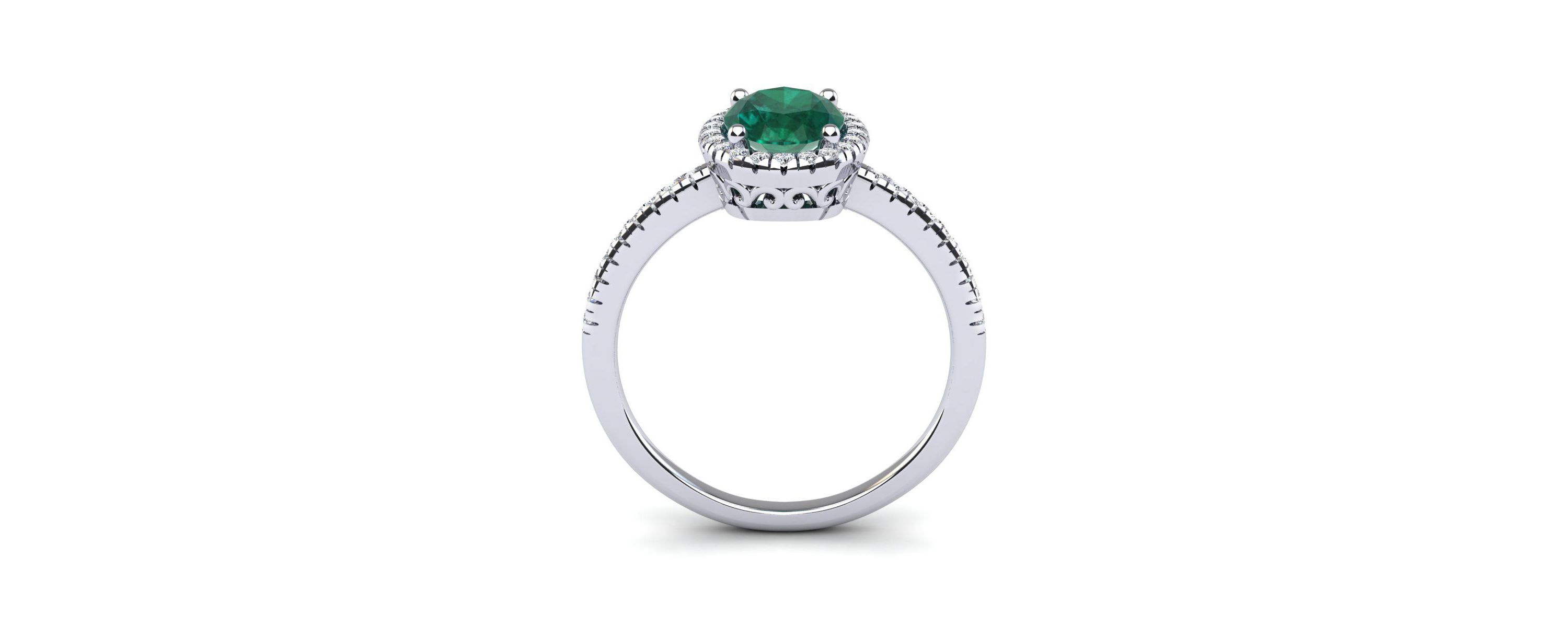 Lab Created 1 1/2cttw Oval Shape Created Emerald and Halo Diamond Ring In Sterling Silver