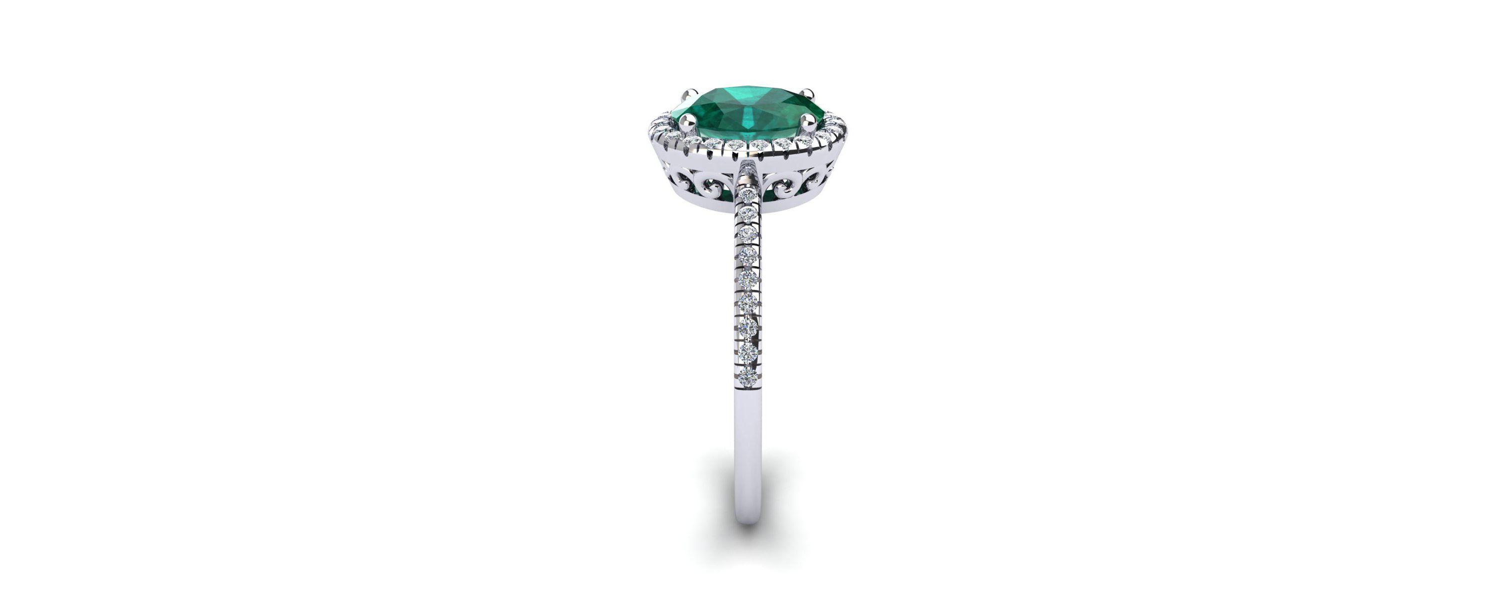 Lab Created 1 1/2cttw Oval Shape Created Emerald and Halo Diamond Ring In Sterling Silver