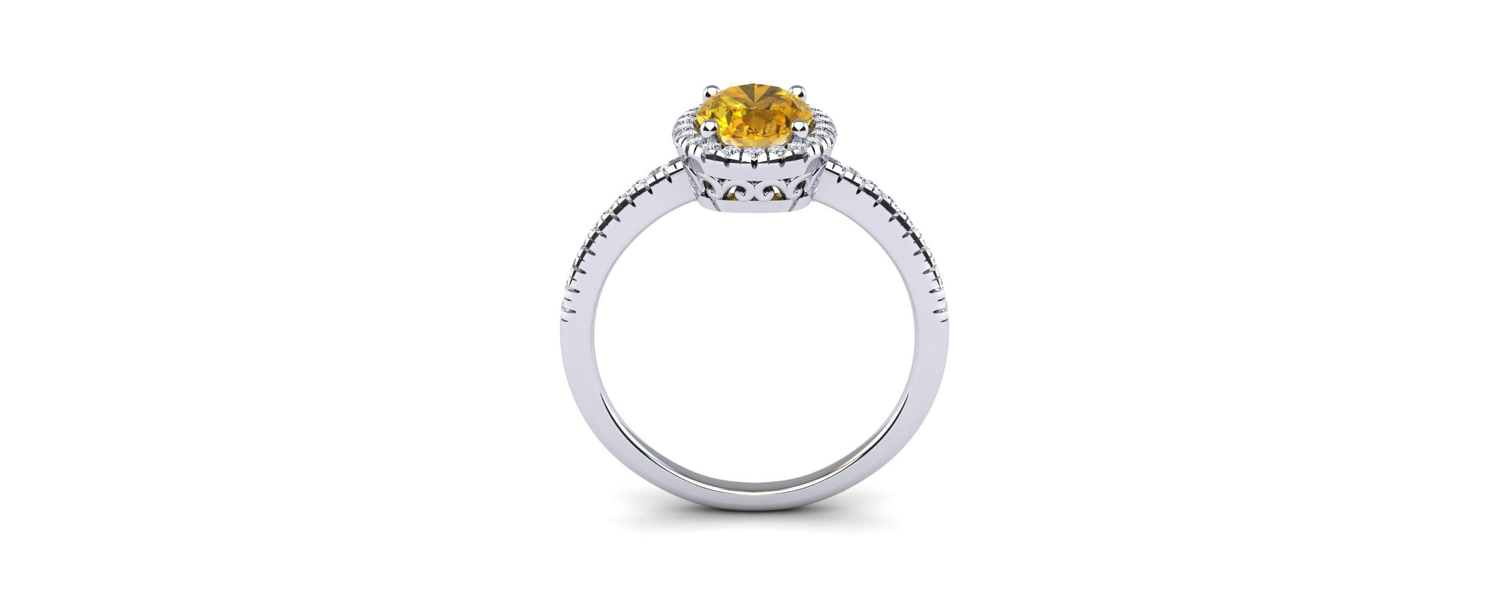 1 1/2cttw Oval Shape Citrine and Halo Diamond Ring In Sterling Silver