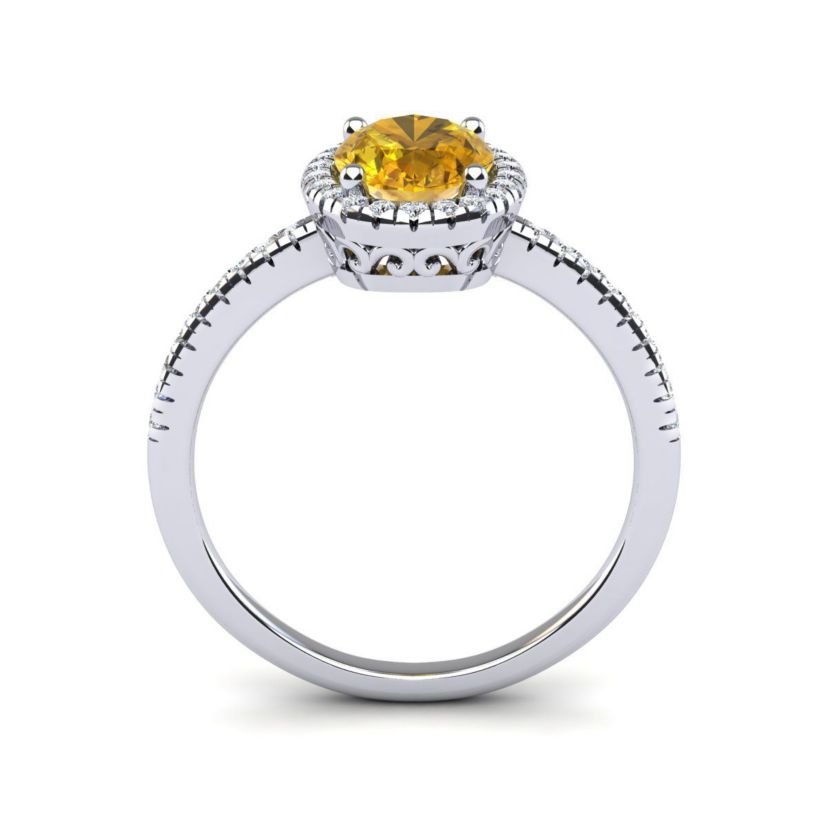 1 1/2cttw Oval Shape Citrine and Halo Diamond Ring In Sterling Silver