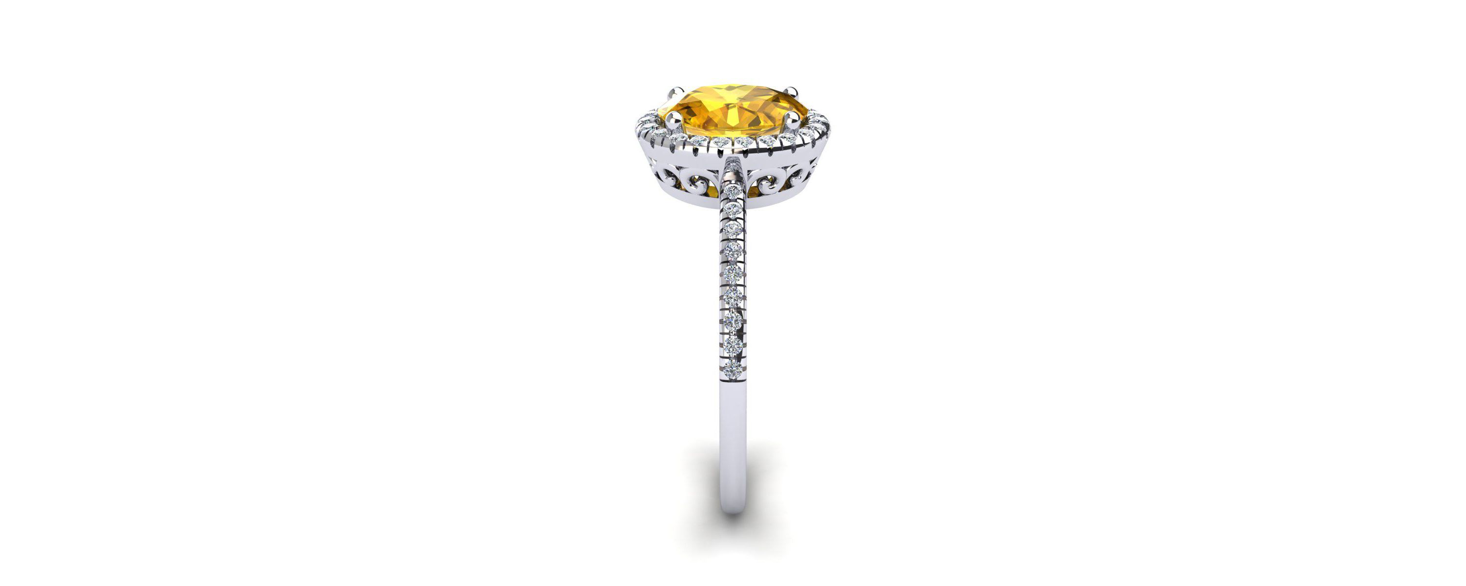 1 1/2cttw Oval Shape Citrine and Halo Diamond Ring In Sterling Silver