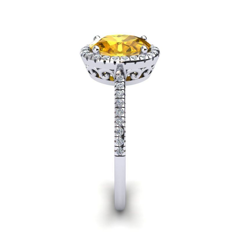 1 1/2cttw Oval Shape Citrine and Halo Diamond Ring In Sterling Silver