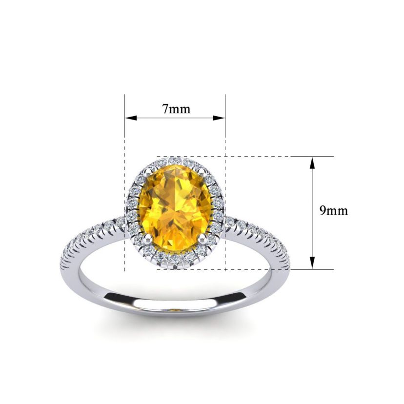 1 1/2cttw Oval Shape Citrine and Halo Diamond Ring In Sterling Silver