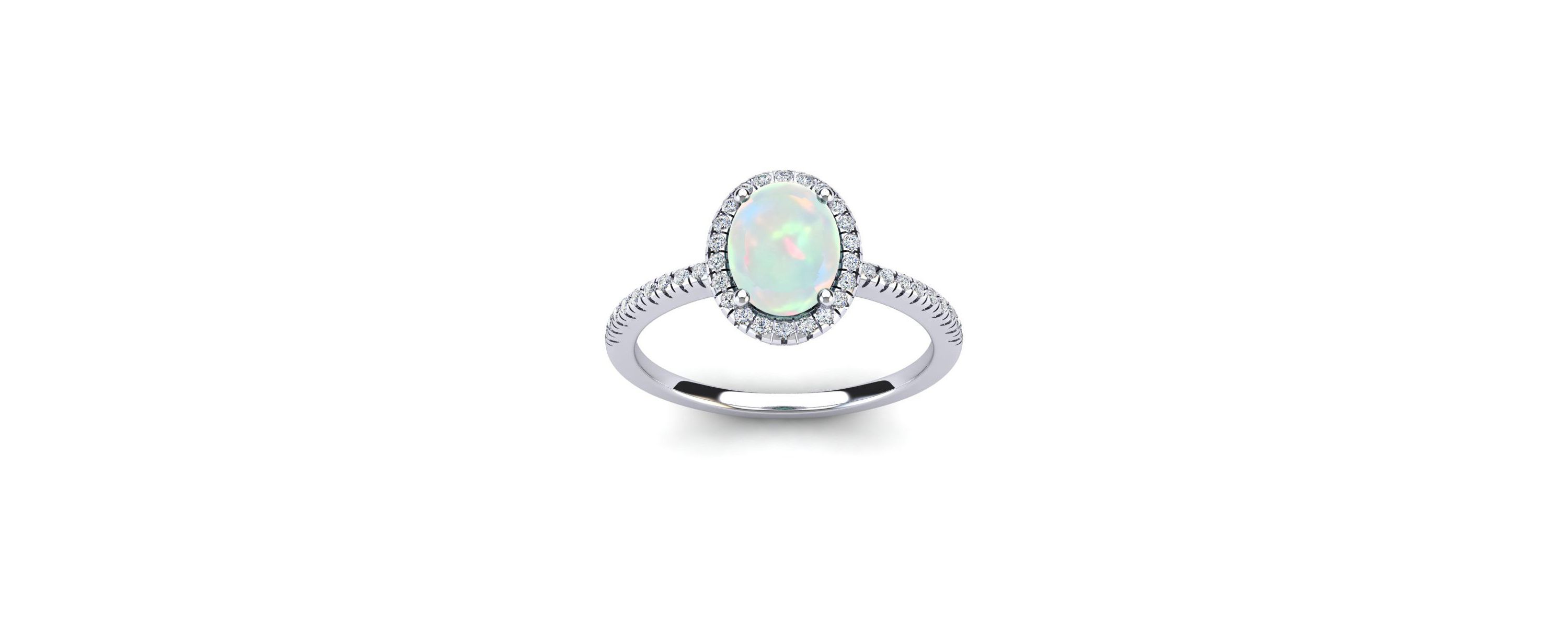 Lab Created 1 1/2cttw Oval Shape Created Opal and Halo Diamond Ring In Sterling Silver