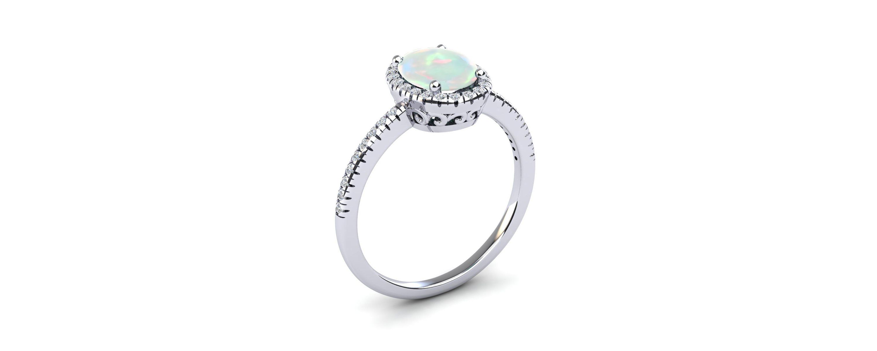 Lab Created 1 1/2cttw Oval Shape Created Opal and Halo Diamond Ring In Sterling Silver